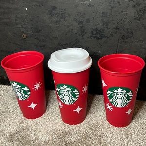 Starbucks Red Cup 2022 Reusable Lot of 3 Red Hot Cup 16oz Christmas Xmas Holiday